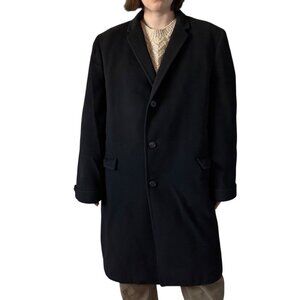Vintage 1960s Pakasha 100% Pure Oriental Cashmere Black Trench Coat Jacket sz 48